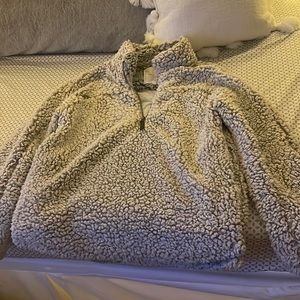 Fluffy white quarter zip pullover